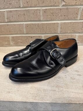 Allen Edmonds mens 7 D black single monk strap Garner leather dress shoes EUC